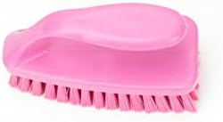 Scrub Brush with Iron Shaped Handle and Stiff Bristles, Heavy Duty Scrubber Brush for Kitchen, Bathroom, Shower, Tile, Sink, Carpet and Bakepans, Polypropylene, 6 Inches, Pink