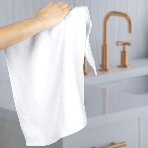 Soft and Thick Cotton Hand Towels for Gym, Quick Drying, 16 x 26 in, White, 24-Pack