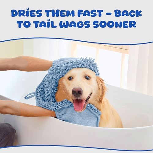 Dog Drying Towel, Absorbent Microfiber Bath Towel with Hand Pockets