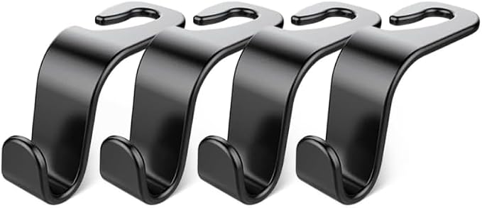 Car Seat Headrest Hook 4 Pack Hanger Storage Organizer Universal for Handbag Purse Coat fit Universal Vehicle Car Black