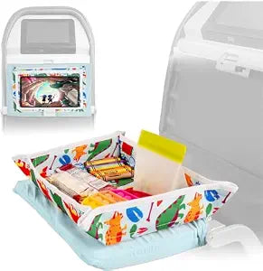 Lusso Gear Kids Airplane Tray Table Cover - Storage Pockets for Toddler Toys & Snacks - Kids Travel Essentials & Organiz