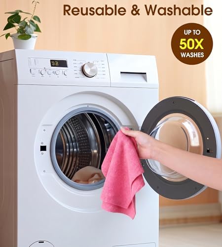 Microfiber Cleaning Cloth Roll, 100 Pack - Tear-Away Microfiber Paper Towels, Lint-Free, Reusable, Washable for Kitchen, Car, Dishes, and Sensitive Surfaces (Pink)