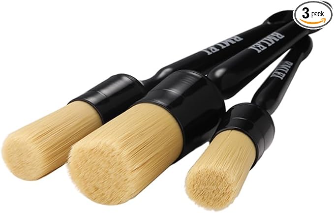 BMLEI 3pcs Car Detailing Brushes Set, Boars Hair Car Detail Brush Kit