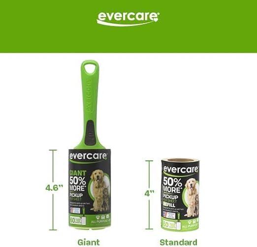 Evercare Lint Roller Pet Hair Remover Giant 60 Layers Per Roll, Green
