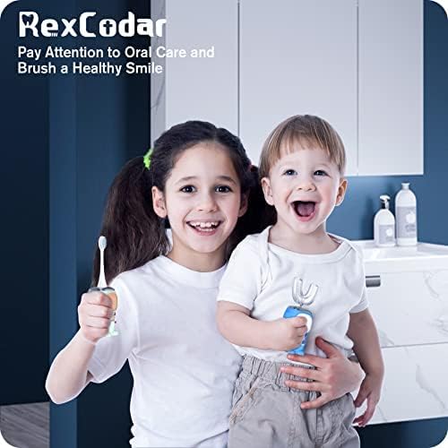 RexCodar Ultrasonic Kid's U-Shaped Electric Toothbrush, IPX7 Waterproof, Five Cleaning Modes, Cartoon Astronaut, 60S Smart Reminder (6-12 Age (Green))
