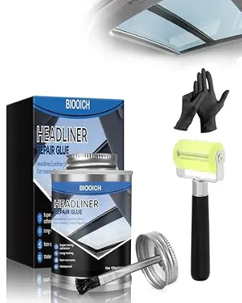Headliner Repair Glue, Car Headliner Adhesive with Rubber Seam Roller Headliner Repair Kit,Upholstery Glue with Brush fo