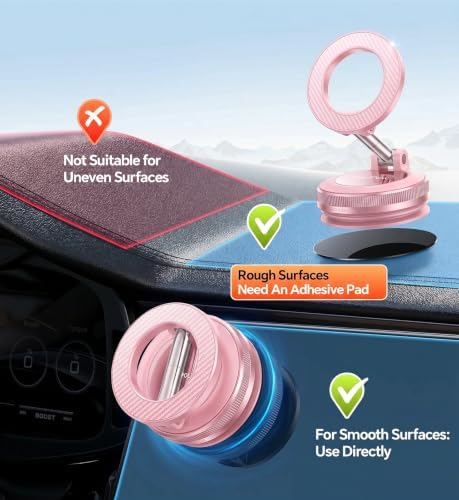 【Newest Vacuum Magnetic Phone Holder for Car Phone Holder Mount【Movable Vacuum Suction】 Magsafe Car Mount Cell Phone Holders for Your Car Accessories for Women Men for iPhone 17 16-Light Pink