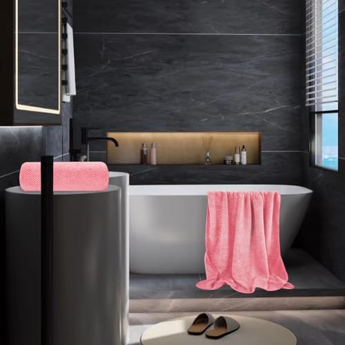 Microfiber Bath Towel Set Pack of 2, 35 x 70 Inches - Light Thin Quick Drying Highly Absorbent Bath Towel for Bath, Fitness, Yoga, Travel, Sport and Shower (2PCS Hot Pink)