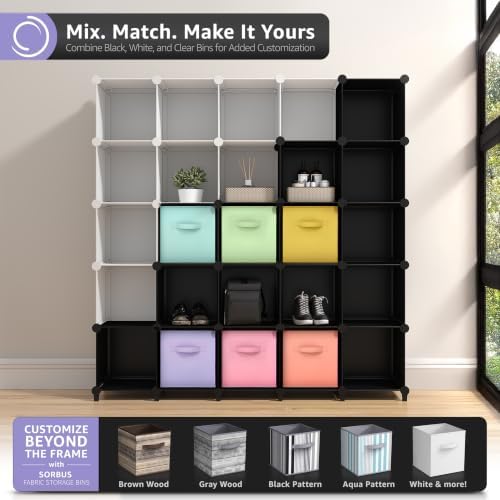 6 Cube Storage Organizer with 6 Fabric Bins (Black)