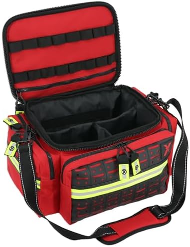Mid-Sized First Responder EMT Bag | LXMB25 Fully Stocked Aid Kit w/ 200+ BLS Supplies - RED