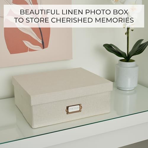 Decorative Photo Storage Box - Sturdy Linen Organizer Holds 1700 Photos