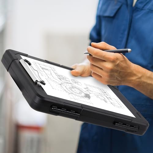 Toughest Clipboard with Storage, Internal Pen Pouch Included, Letter/ A4 Size, Shockproof Heavy Duty Plastic Clip Boards 8.5x11”, High Capacity Clipboards Box Case for Contractor Trucker Driver