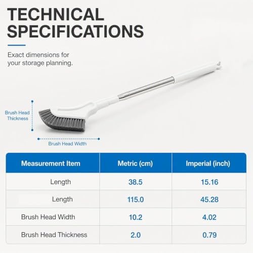 Multifunctional Extendable Long Handle Floor Scrub Brush, Curved Toilet Brush Head, 15.16"-45.28" Stainless Steel Handle, Detachable Bathroom Cleaning Brush (1pcs)