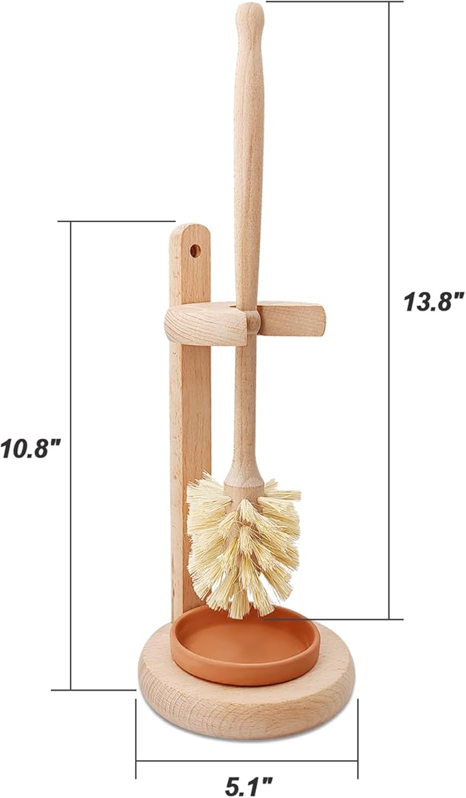 CRAKTH Wood Toilet Brush and Holder Set, Beechwood Toilet Bowl Cleaner Brush for Bathroom, Sisal Bristles Toilet Scrubber with Stand