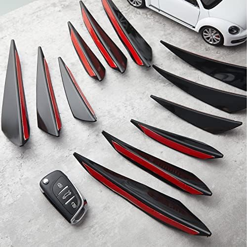 Tallew 12 Pcs Universal Car Spoiler Canards Kit Front Bumper Lip Splitter Car Exterior Fins Auto Anti Collision Strip Soft Decoration Decal Accessories(Glossy Black)