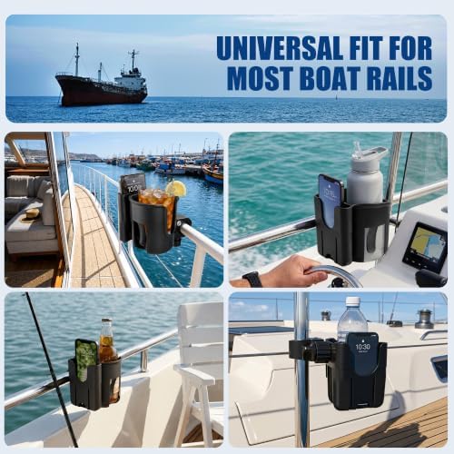 Boat Rail Cup Holder 2 Pack for Pontoon Boat, Bimini Top, Grab Bar