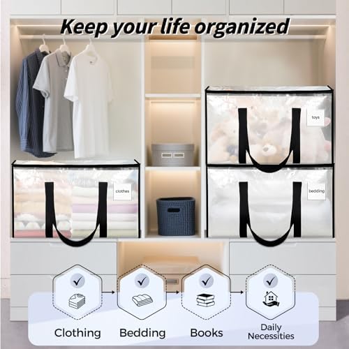 8 Pack Extra Large Clothes Storage Bins with Lids, Clear