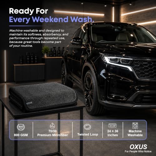 800 GSM Microfiber Car Drying Towel – Twisted Loop, 24x36 Inch, Swirl-Free, Lightweight, Ceramic Coating & PPF Safe