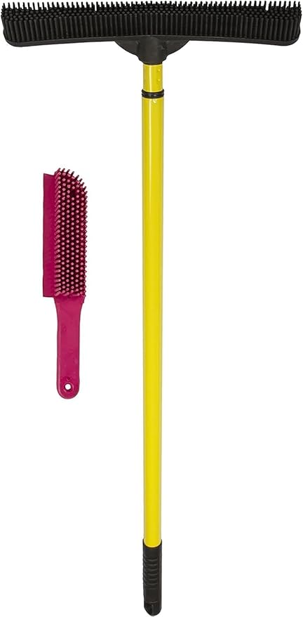 FURemover Pet Hair Removal Rubber Broom, 58" Telescopic Handle with Lint Brush
