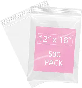 iMailer - 500 Pcs- 12" x 18" Reclosable Plastic Zip Poly Bags 2 Mil - Clear Zip Bag for Clothing, T-Shirts, Pants