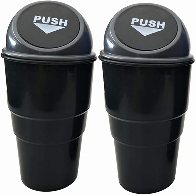 Car Trash Can with Lid, Automotive Cup Holder Mini Vehicle Garbage Can Trash Bin for Car Office Home Bedroom (Grey 2 Pac