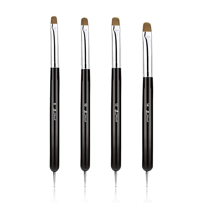French Nail Brush, YIHUALE 2 Way French Gel Acrylic Nail Art Kolinsky Brush With Dotting Tool for Professional Manicure Cuticle Clean Up Nail Art Design- White And Black 8# (16#, Black)