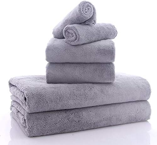 Ultra Soft Towel Set - Quick Drying - 2 Bath Towels 2 Hand Towels 2 Washcloths - Microfiber Coral Velvet Highly Absorbent Towel for Fitness, Bathroom, Sports, Yoga, Travel-Grey 6 Pcs