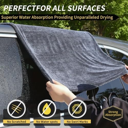 1300GSM Microfiber Car Drying Towel, Double-Twist Loop, Ultra-Absorbent, Quick-Dry, Lint- & Streak-Free, Scratch-Safe, for Car Wash & Detailing (1 Pack) (Dark Grey, 24" x 36")