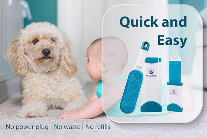 Pet Hair Remover Brush - Dog Hair Remover for Clothes - lint Brush pet Hair Remover - Reusable Fur Remover for Furniture and Clothing - Light pet Dander Remover with self Cleaning Base
