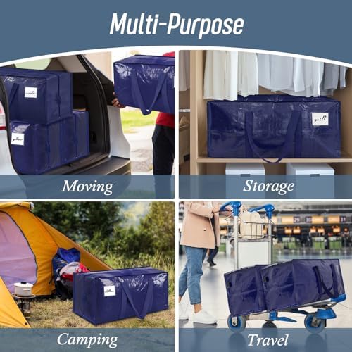 6 Pack Extra Heavy Duty Large Moving Bags with Strong Zipper, Dark Blue