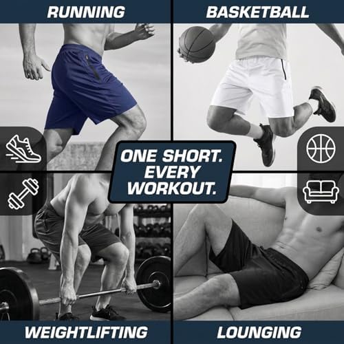 5 Pack Mens Athletic Shorts Loose Fit Basketball Short