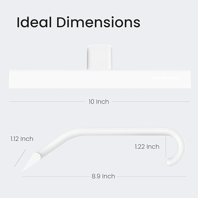 dancemoon JustHang Shower Squeegee for Glass Doors, All-One-Piece Award-Winning Silicone Squeegee with Built-in Hook for Bathroom, Window, Mirror, Tile Wall,Car, Streak-Free Cleaner Tool,10-Inch White