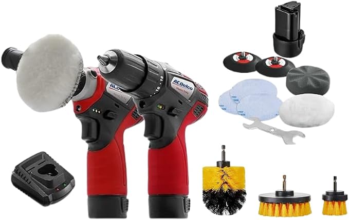 ACDelco ARS1214-K6 G12 Series 12V Cordless Car Buffer & Drill Driver Combo Kit, 3" Mini Polisher with 2 Variable Speeds,