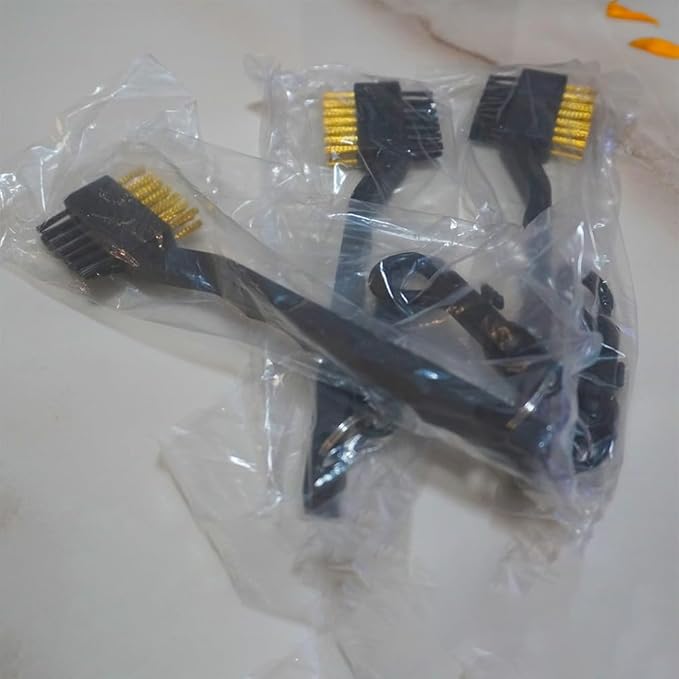 Pack of 3 Golf Club Brush and Club Groove Cleaner Set with Double Sided Brass and Nylon Bristle, Easily Attaches to Golf Bag