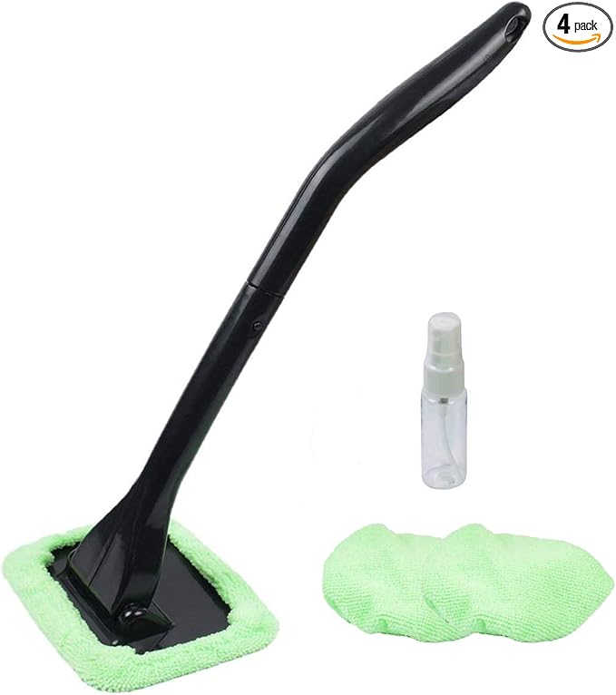Microfiber Car Windshield Easy Cleaner, Detachable Handle Brush, Cleaning Tool, Come with 2 Pads Washer Towel and 30ml S