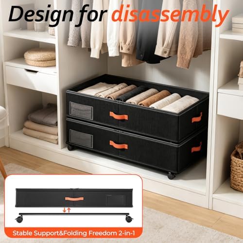 66L 2-Pack,Under Bed Storage with Wheels, 30" L x 16" W x 7.5" H