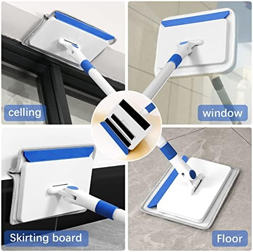 Baseboard Cleaner Tool with Handle, Wall Cleaner with Extendable Long Handle,Door Frame Cleaning Tool Including 4 Reusable Cleaning Pads. Quick Clean Baseboard Cleaning, Ceiling and Wall.