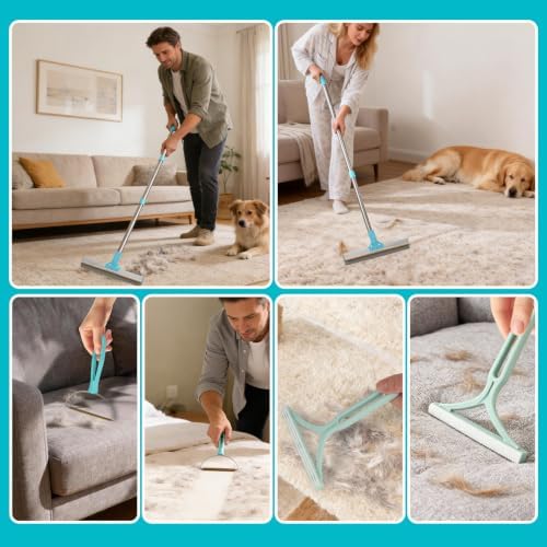 Carpet Rake Pet Hair Remover Set, 56" Handle + 2 Handheld Tools