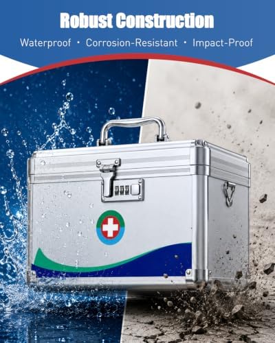 First Aid Kit (180 Supplies), Combo Lock Medicine Box, 12"x7"x7.5"