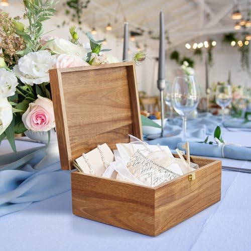 Wooden Keepsake Box, Large Acacia Storage Memory Box with a Hinged Lid for Crafts and Photo Storage