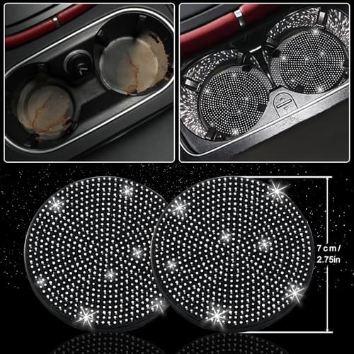 27 PCs Black Bling Car Accessories Set for Women, Steering Wheel Covers Universal Fit 15 Inch, Bling License Plate Frame, Bling Phone Holder, Bling Car Coasters (Black Diamond)