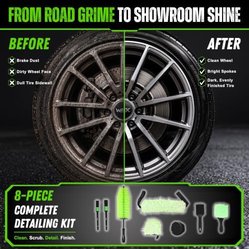 Car Wheel Detailing Kit - 8-Piece Brush Set for Rims & Tires