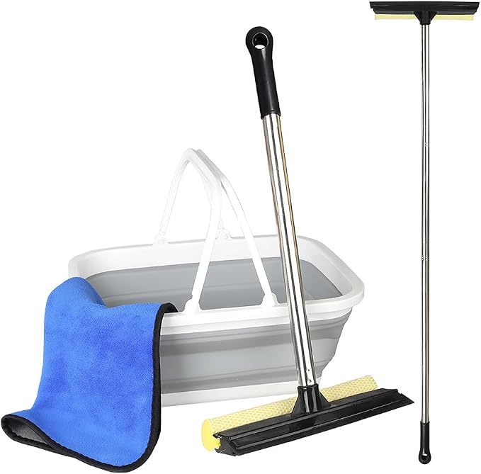 Window Cleaning Kit with 10L Collapsible Bucket