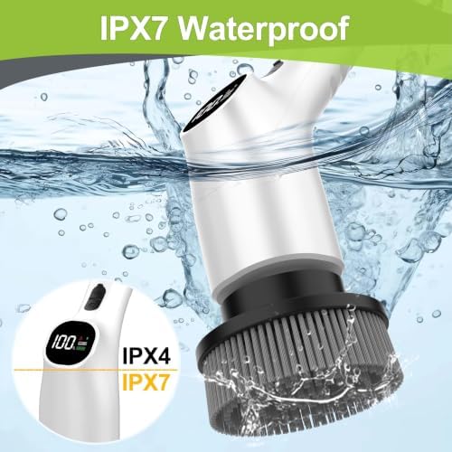 Electric Spin Scrubber - 10-in-1 Cordless Shower Scrubber & Cleaning Brush with Extendable Handle, 44 in-lbs Ultra High Torque, 2 Speeds, IPX7, LED Display, Smart AI Chip, for Bathroom, Kitchen