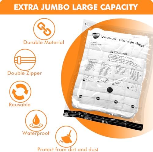 Vacuum Seal Bags for Clothing Travel & Home Storage, Travel Vacuum Bags with Pump,Space Saver for Blankets, Comforters, Pillows, Clothes,24 Combo with Electric Pump