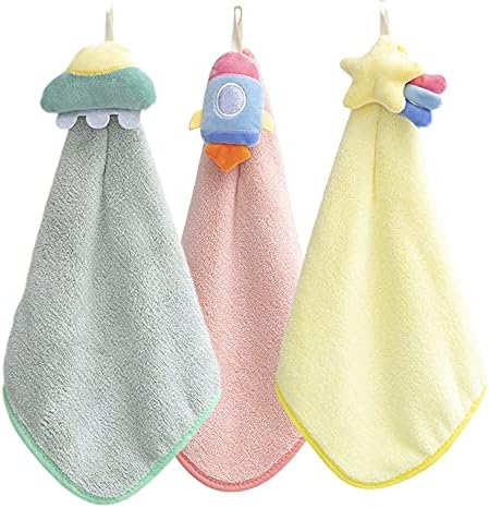 Star Hanging Hand Towels for Bathroom and Kitchen Hanging Towel Wipe Soft Absorbent Kid Gift (car Rocket Star, 3)