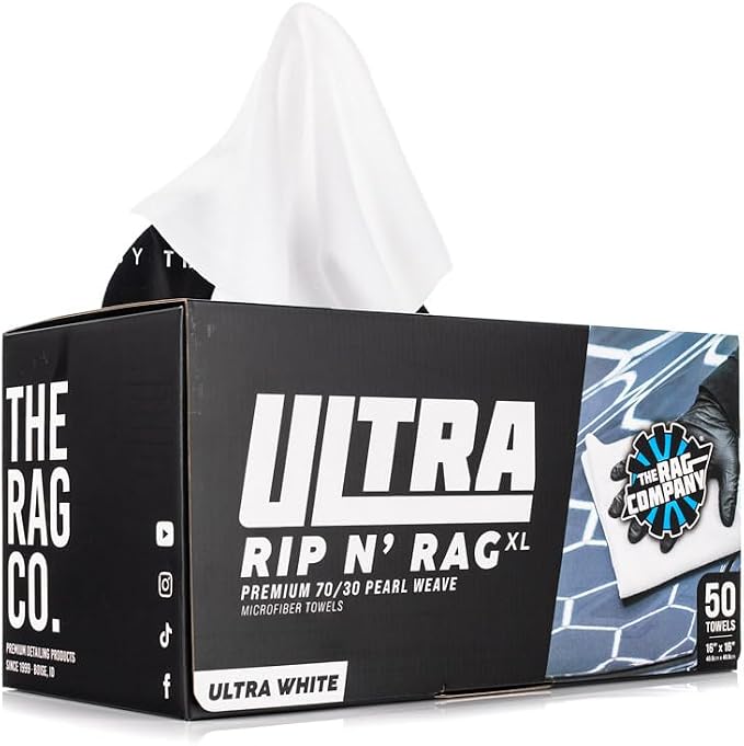 The Rag Company - Ultra Rip N' Rag XL Premium Reusable Pearl-Weave Microfiber Towels for Coatings, Glass, Detailing, Hom