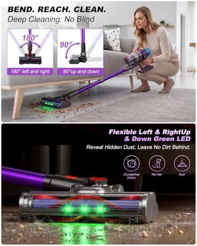Cordless Vacuum Cleaner,580W 55KPA 70Min Powerful Vacuum Cleaners for Home,Self-Standing Stick Vacuum Cordless Rechargeable/Anti-Tangle/LED Screen/1.8L Cup for Home Pet Hair/Carpet/Hardwood Floor