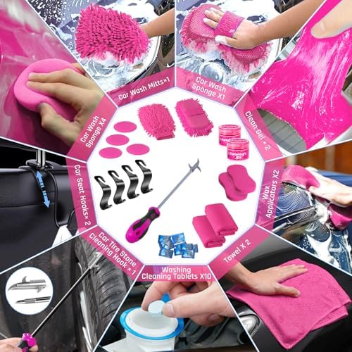 55PCS Pink Car Detailing Kit Interior Cleaner with High Power Handheld Vacuum, Car Wash kit with Detailing Brush Set,Car Interior Detailing Kit,Car Accessories for Cars,Gifts for Women