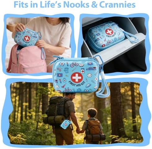 Mini First Aid Kit for Kids - 160 Pcs Hard Shell Emergency Kit, Blue